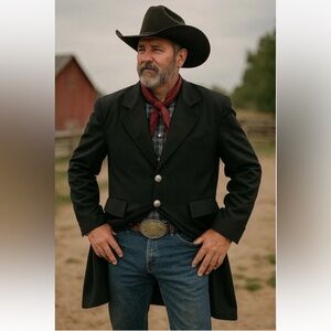 WAH Maker Frontier Clothing Wool Blend Frock Coat Mens 40 Black Western USA EUC